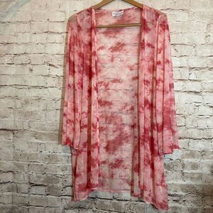 Catalog Favorites Top Womens XL Pink Watercolor Mesh Open Front Longer Length